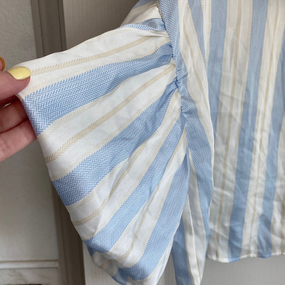 Milk & Honey Blue White Striped Puff Sleeve Button Up Blouse Top XL 41877T-3 - Picture 4 of 9